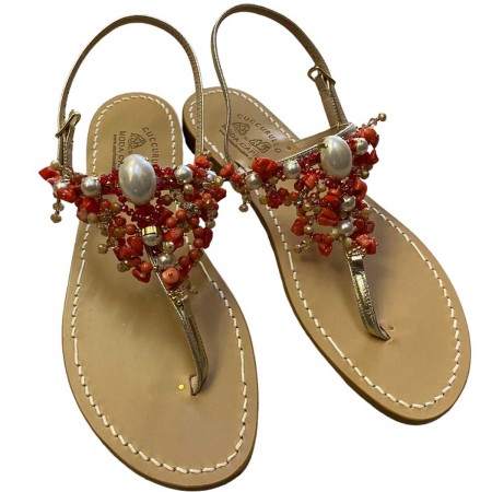 Flip flops Caprese sandal with pearl and coral beads